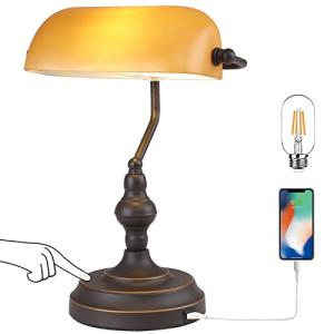 Vintage Banker Desk Lamp with USB Port