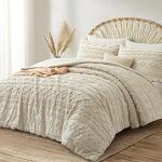 Beige King Comforter Set with Tufted Geometry