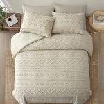 Beige King Comforter Set with Tufted Geometry