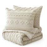 Beige King Comforter Set with Tufted Geometry