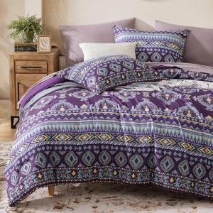 Dark Purple Boho Queen Size Comforter Set, 7 PCS