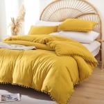 Queen Comforter Set with Ball Pom Fringe - Mustard