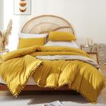 Queen Comforter Set with Ball Pom Fringe - Mustard