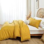 Queen Comforter Set with Ball Pom Fringe - Mustard