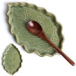 Green Leaf Ceramic Spoon Rest for Kitchen