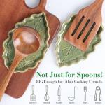 Green Leaf Ceramic Spoon Rest for Kitchen