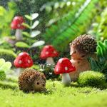Hedgehog and Mushroom Garden Decor Set, 6 Pieces