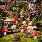 Hedgehog and Mushroom Garden Decor Set, 6 Pieces
