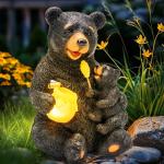 Solar Loving Bear Garden Statue with Lights