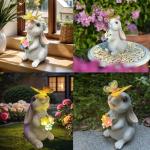 Solar Garden Rabbit Statues with LED Light