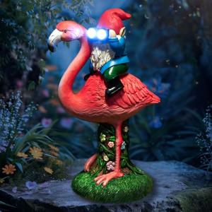 Solar Flamingo Gnome Garden Decor Statue