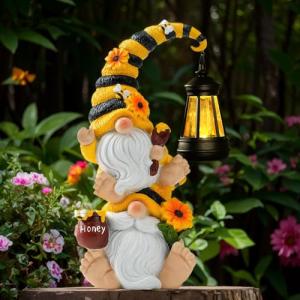 Solar Bee Gnomes with LED Lantern for Gardens