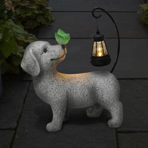 Solar Dog Statue with Butterfly Lantern for Yard