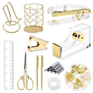 Gold Desk Accessories Set with Stapler and More