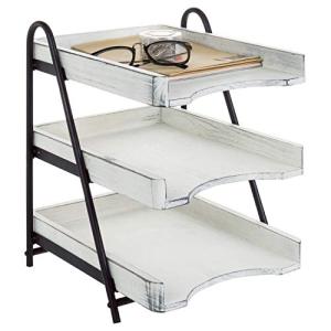 Vintage White Wood Letter Tray with Metal Stand