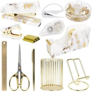 Gold Marble Desk Decor Set - 13 Cute Accessories