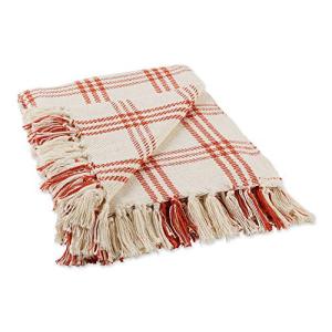 Plaid Cotton Fringe Throw Blanket - White/Red