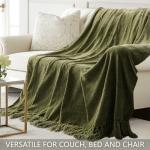 Chenille Throw Blanket with Fringe Tassels, Olive Green