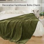 Chenille Throw Blanket with Fringe Tassels, Olive Green