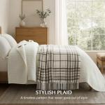 Cozy Beige Plaid Chenille Throw Blanket with Tassels