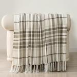Cozy Beige Plaid Chenille Throw Blanket with Tassels