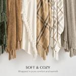 Cozy Beige Plaid Chenille Throw Blanket with Tassels