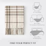 Cozy Beige Plaid Chenille Throw Blanket with Tassels