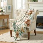 Floral Beige Reversible Throw Blanket 50"x60