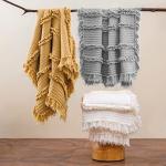 Cozy Cream Ruffle Fringed Throw Blanket 50"x60