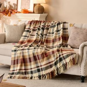 Cozy Fall Plaid Throw Blanket for Home