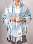 Mellowdy Checkered Faux Cashmere Fringe Throw Blanket