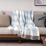 Mellowdy Checkered Faux Cashmere Fringe Throw Blanket