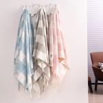 Mellowdy Checkered Faux Cashmere Fringe Throw Blanket