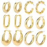Gold Chunky Hoop Earrings Set – 6 Pairs