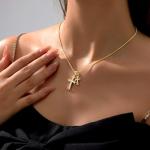 Dainty Gold Plated Double Cross Necklace for Women