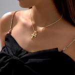 Dainty Gold Plated Double Cross Necklace for Women
