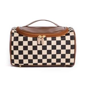 Vintage Checkered Makeup Bag - Stylish & Portable
