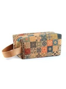 Boho Cork Makeup Bag with Vintage Floral Design