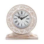 Hand Carved Wood Table Clock in Distressed White