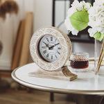 Hand Carved Wood Table Clock in Distressed White