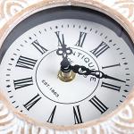 Hand Carved Wood Table Clock in Distressed White