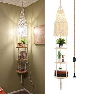 Boho Dimmable Plug-In Pendant Light with Shelf
