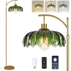 Gold Mid-Century Floor Lamp with Remote and Glass