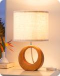Boho Small Wood Table Lamp with Linen Shade