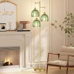 Gold Mid Century Floor Lamp with Glass Shade