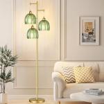 Gold Mid Century Floor Lamp with Glass Shade