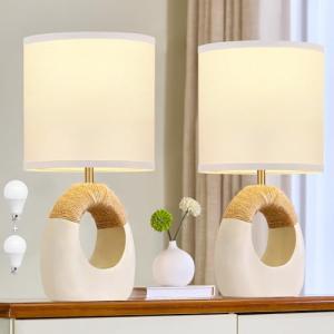 Set of 2 Boho Rattan Table Lamps