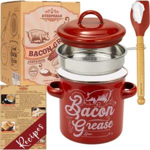 Bacon Grease Container with Strainer and Spatula