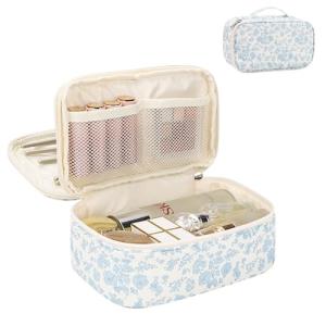 Floral Travel Makeup Bag with Brush Compartment