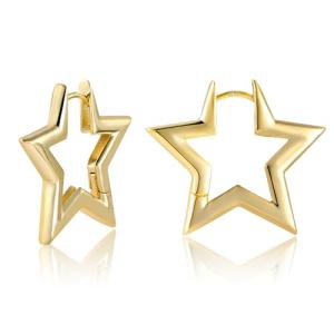 Gold Star Geometric Hoop Earrings for Women